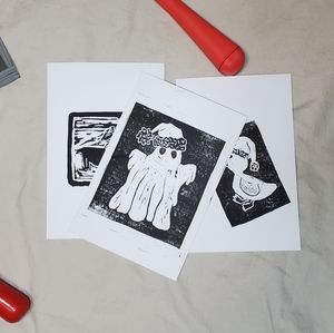 Set of 4 Hand Carved Lino Print Christmas Note Cards